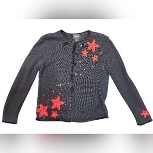 Designers Originals Black Cardigan with Red Floral Design